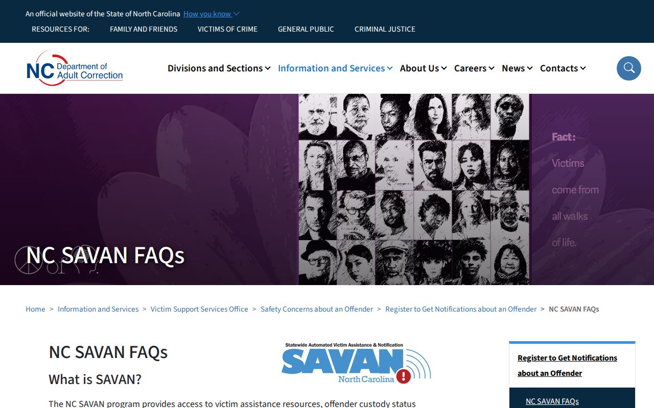 NC SAVAN frequently asked questions about custody alerts