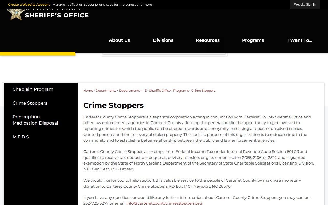 Carteret County Crime Stoppers information