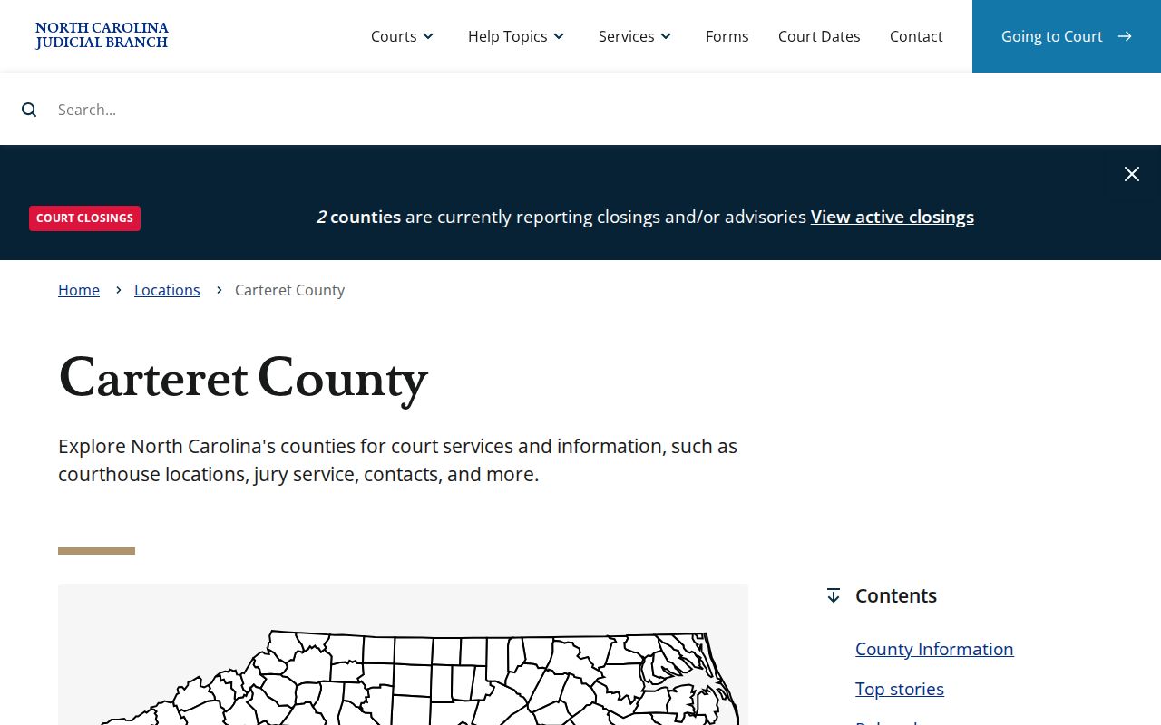North Carolina Judicial Branch page for Carteret County courts